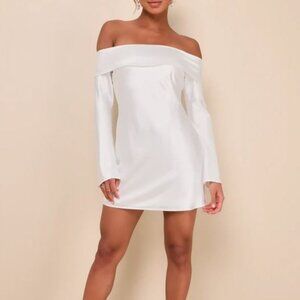 Lulus Luxurious Vision White Satin Off-the-Shoulder Mini Dress - Small